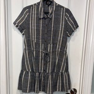 Free People Gray and Cream Striped Asymmetrical Shirt Dress